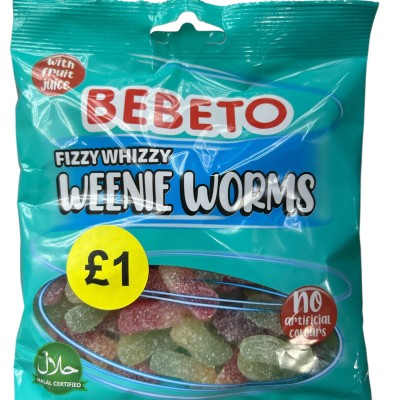 Bebeto Fizzy Weenie Worms Halal 150g