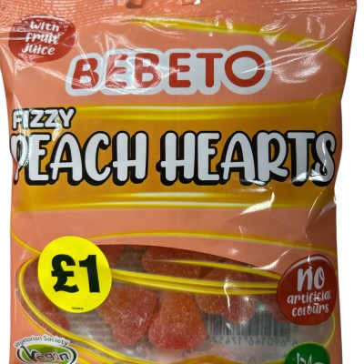 Bebeto Fizzy Peach Hearts Halal 150g